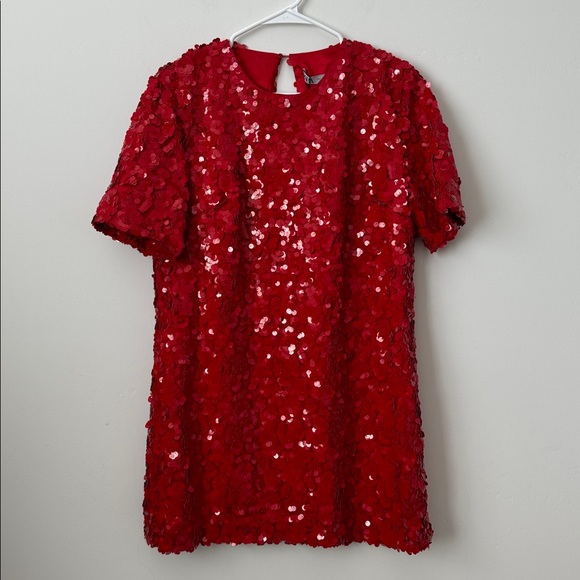 Zara Red Sequined Mini Dress Size: L - Picture 3 of 9